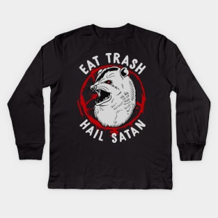 Eat Trash Hail Satan Occult Pentagram Possum design Kids Long Sleeve T-Shirt